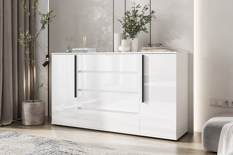 Комод Норд 2 двери 4 ящика белый глянец