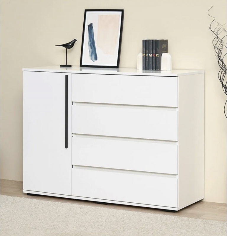Комод Норд 1 дверь 4 ящика белый глянец